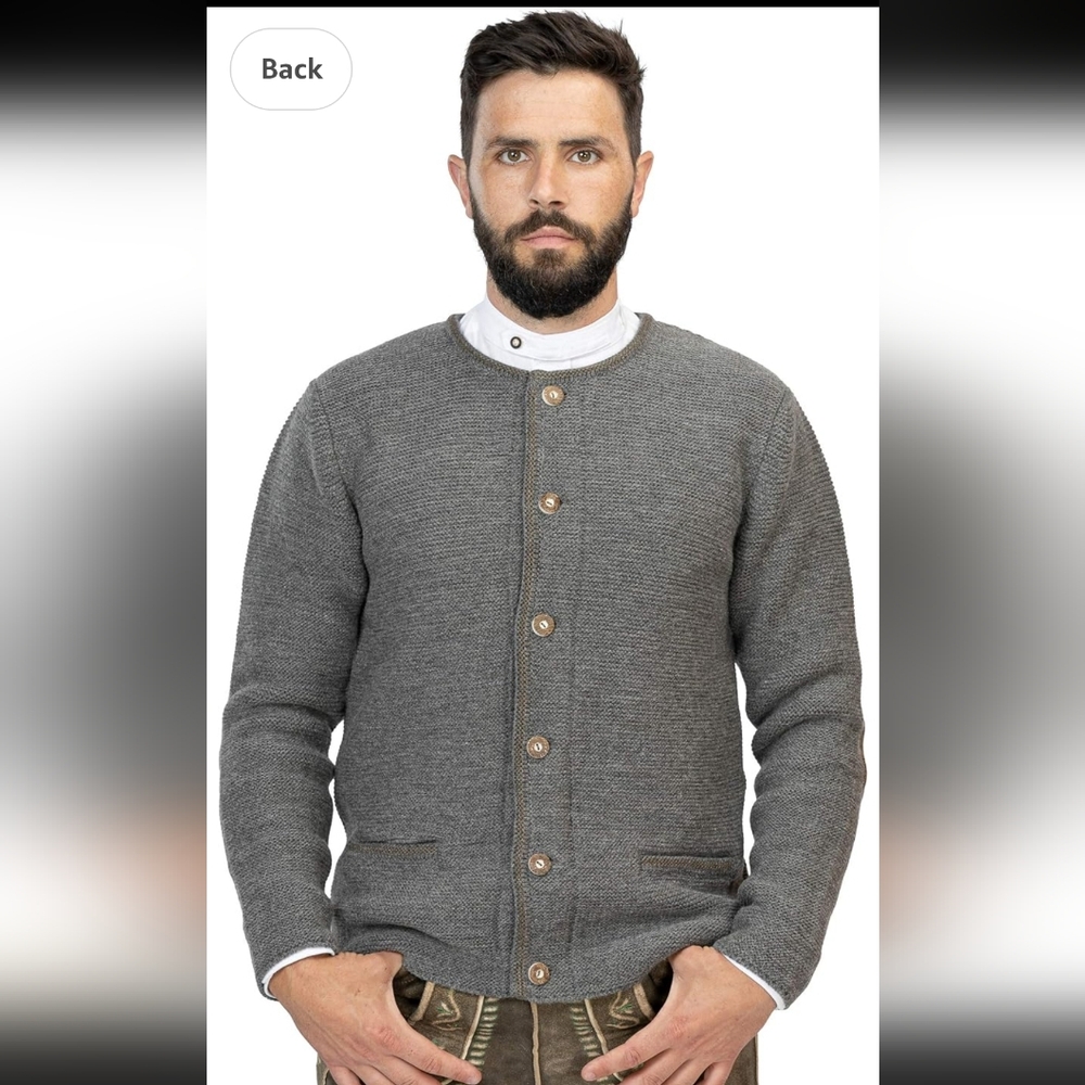 High quality Huber Niklas men's traditional wool Gray cardigan elegant